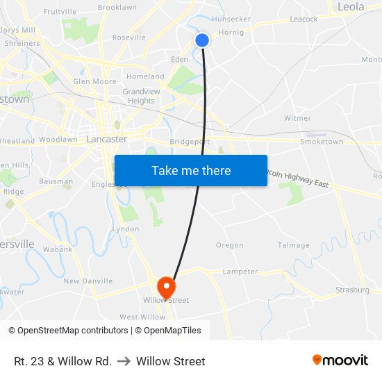 Rt. 23 & Willow Rd. to Willow Street map