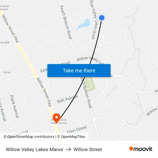 Willow Valley Lakes Manor to Willow Street map
