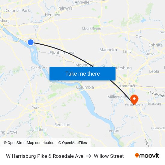 W Harrisburg Pike & Rosedale Ave to Willow Street map