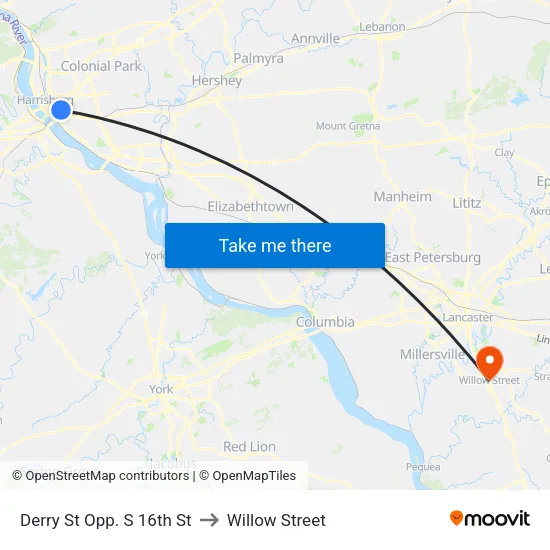 Derry St & S 16th St Wb to Willow Street map