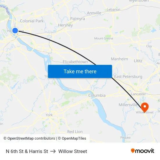 N 6th St & Harris St Nb to Willow Street map