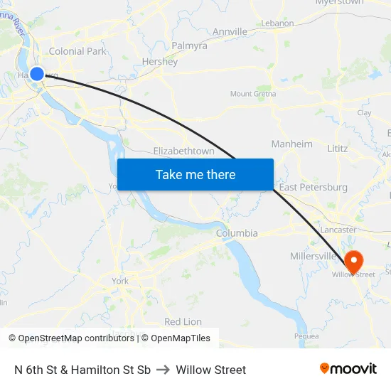 N 6th St & Hamilton St Sb to Willow Street map