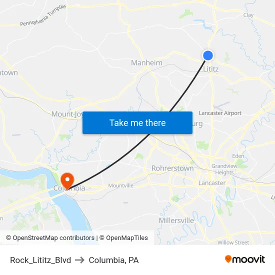 Rock_Lititz_Blvd to Columbia, PA map