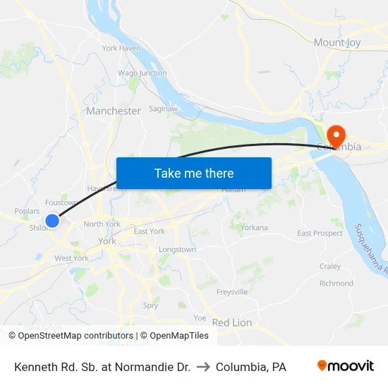 Kenneth Rd. Sb. at Normandie Dr. to Columbia, PA map
