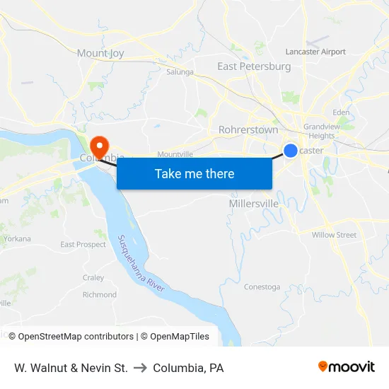 W. Walnut & Nevin St. to Columbia, PA map
