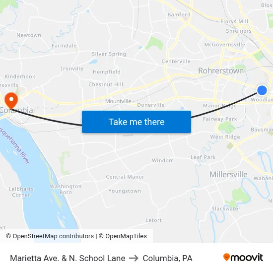 Marietta Ave. & N. School Lane to Columbia, PA map