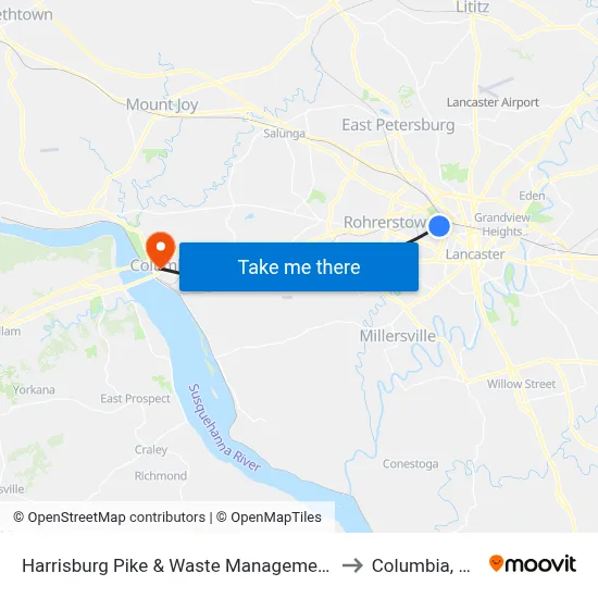 Harrisburg Pike & Waste Management to Columbia, PA map