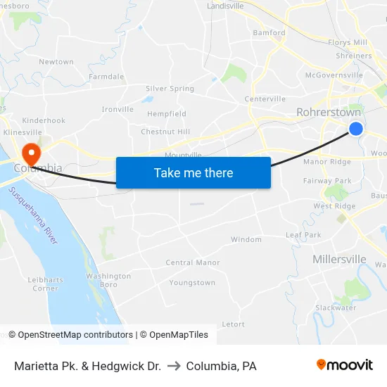 Marietta Pk. & Hedgwick Dr. to Columbia, PA map