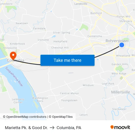 Marietta Pk. & Good Dr. to Columbia, PA map