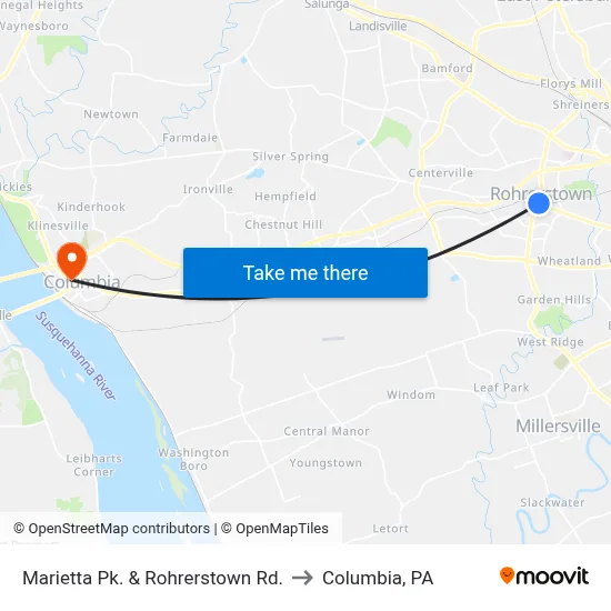 Marietta Pk. & Rohrerstown Rd. to Columbia, PA map
