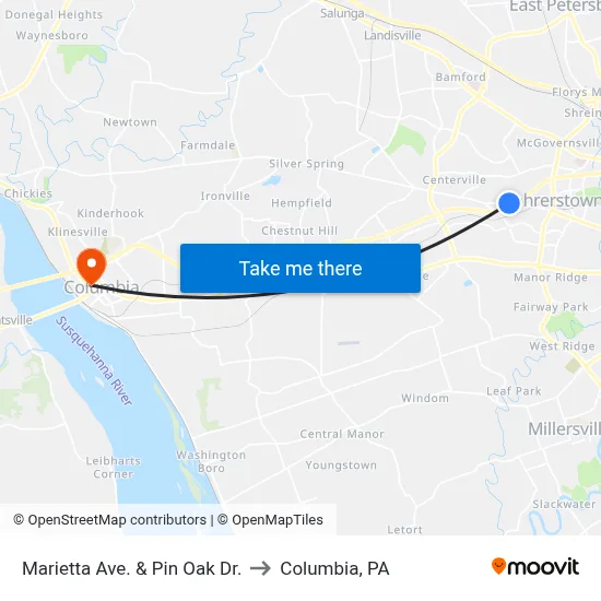 Marietta Ave. & Pin Oak Dr. to Columbia, PA map