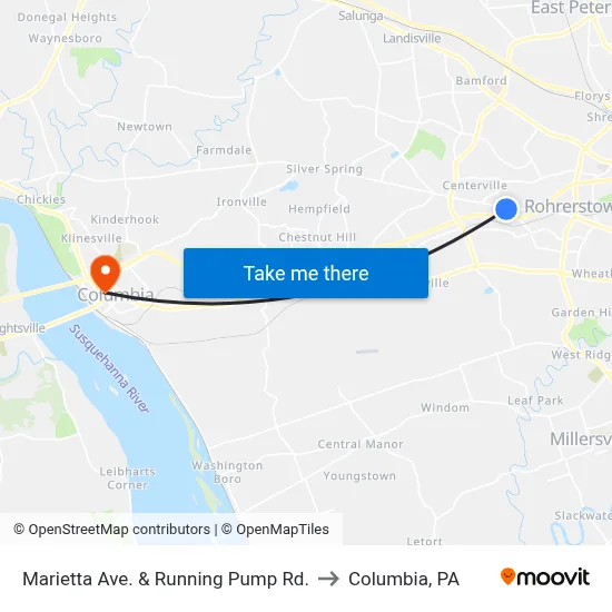 Marietta Ave. & Running Pump Rd. to Columbia, PA map