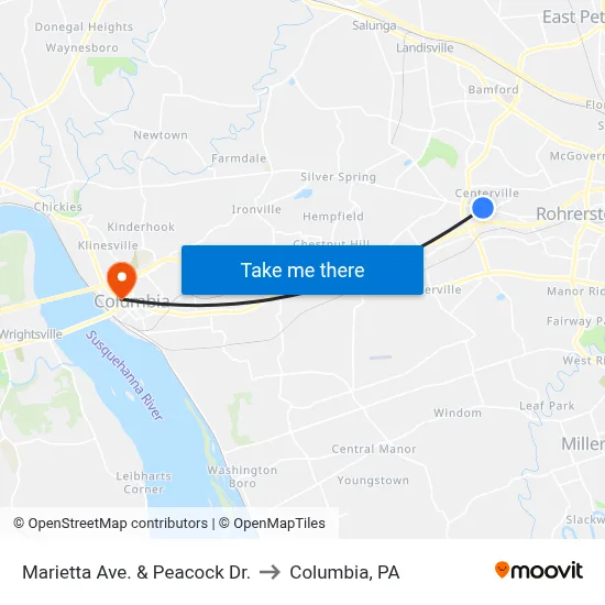 Marietta Ave. & Peacock Dr. to Columbia, PA map