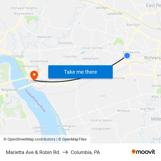 Marietta Ave & Robin Rd. to Columbia, PA map