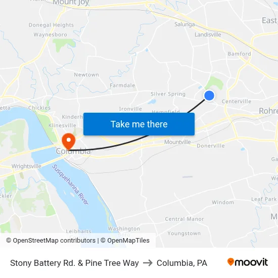 Stony Battery Rd. & Pine Tree Way to Columbia, PA map