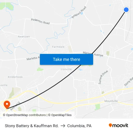 Stony Battery & Kauffman Rd. to Columbia, PA map