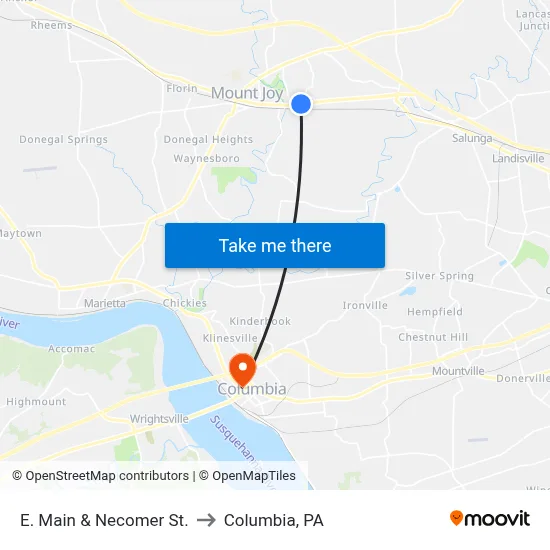 E. Main & Necomer St. to Columbia, PA map