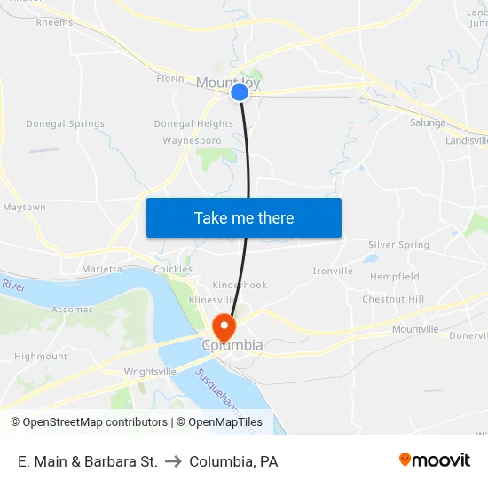 E. Main & Barbara St. to Columbia, PA map