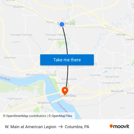 W. Main at American Legion to Columbia, PA map