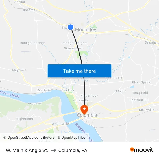 W. Main & Angle St. to Columbia, PA map