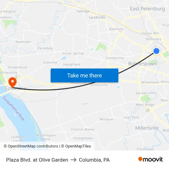 Plaza Blvd. at Olive Garden to Columbia, PA map