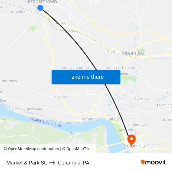 Market & Park St. to Columbia, PA map