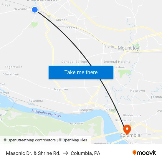 Masonic Dr. & Shrine Rd. to Columbia, PA map