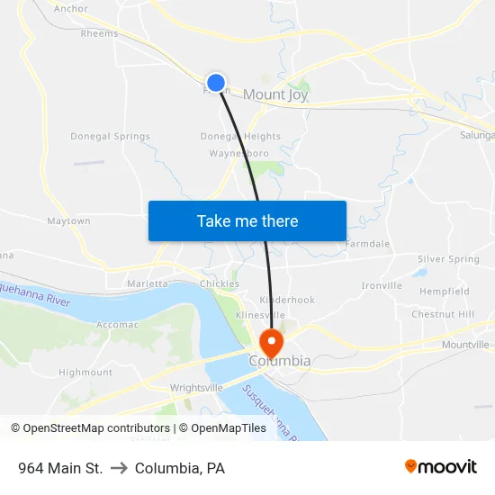 964 Main St. to Columbia, PA map