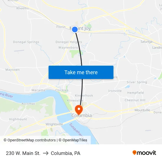 230 W. Main St. to Columbia, PA map