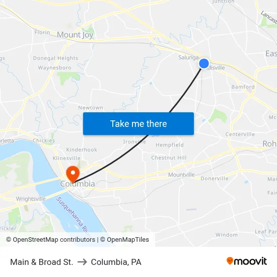 Main & Broad St. to Columbia, PA map