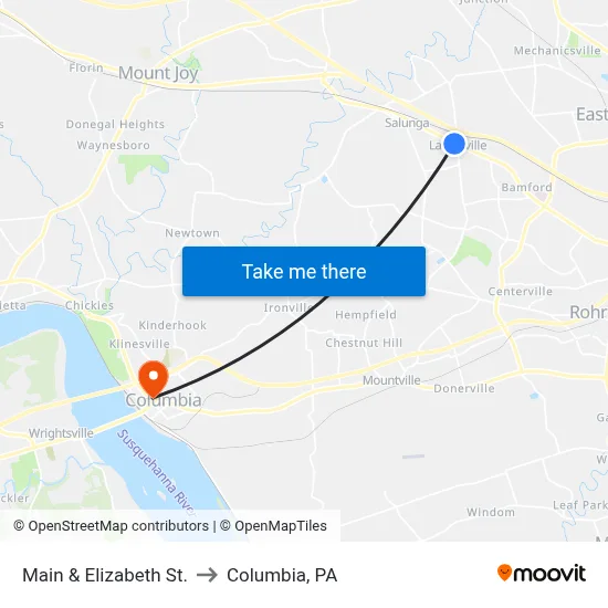 Main & Elizabeth St. to Columbia, PA map
