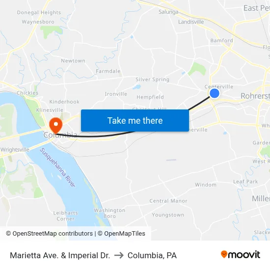Marietta Ave. & Imperial Dr. to Columbia, PA map