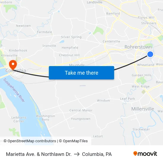 Marietta Ave. & Northlawn Dr. to Columbia, PA map