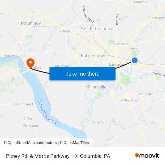 Pitney Rd. & Morris Parkway to Columbia, PA map