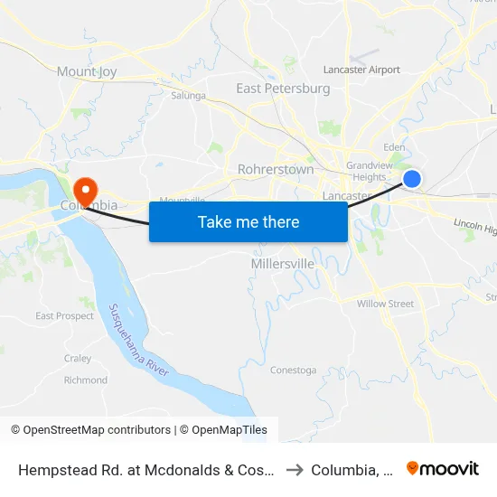 Hempstead Rd. at Mcdonalds & Costco to Columbia, PA map