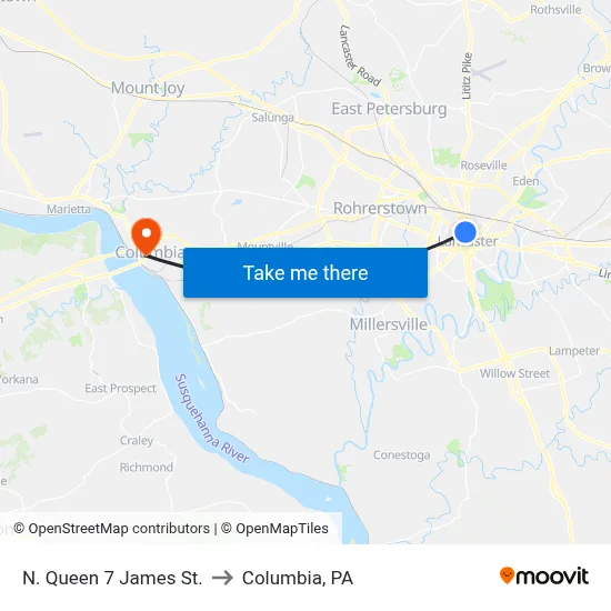 N. Queen 7 James St. to Columbia, PA map