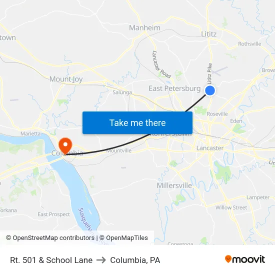 Rt. 501 & School Lane to Columbia, PA map