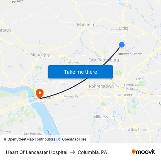 Heart Of Lancaster Hospital to Columbia, PA map