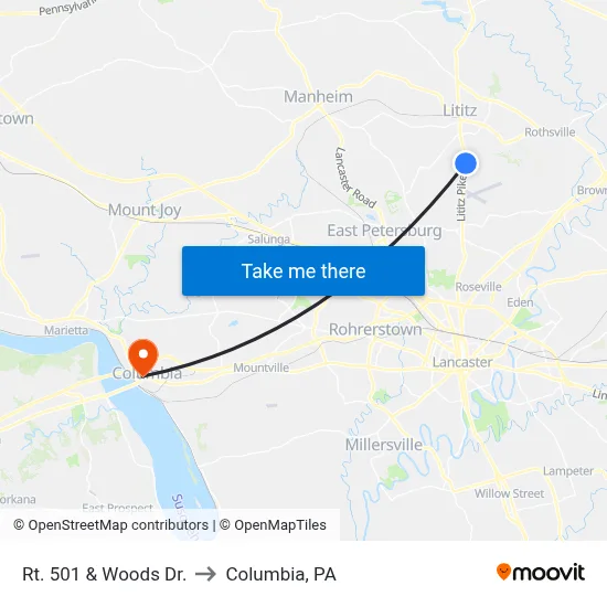 Rt. 501 & Woods Dr. to Columbia, PA map