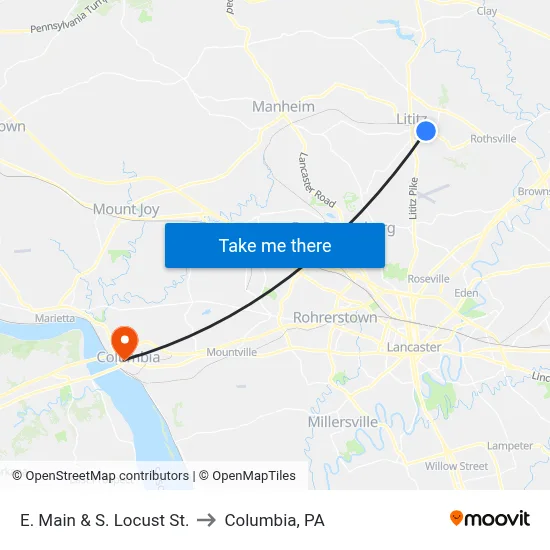 E. Main & S. Locust St. to Columbia, PA map