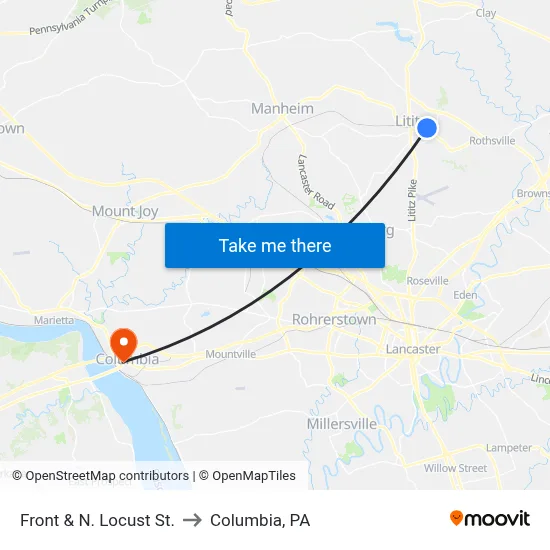 Front & N. Locust St. to Columbia, PA map