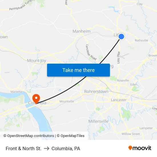 Front & North St. to Columbia, PA map