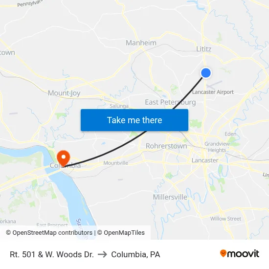 Rt. 501 & W. Woods Dr. to Columbia, PA map