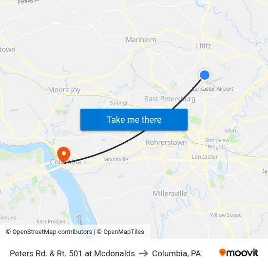 Peters Rd. & Rt. 501 at Mcdonalds to Columbia, PA map