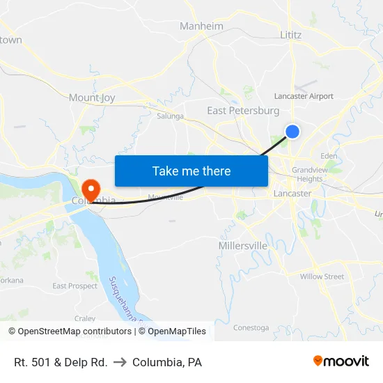 Rt. 501 & Delp Rd. to Columbia, PA map