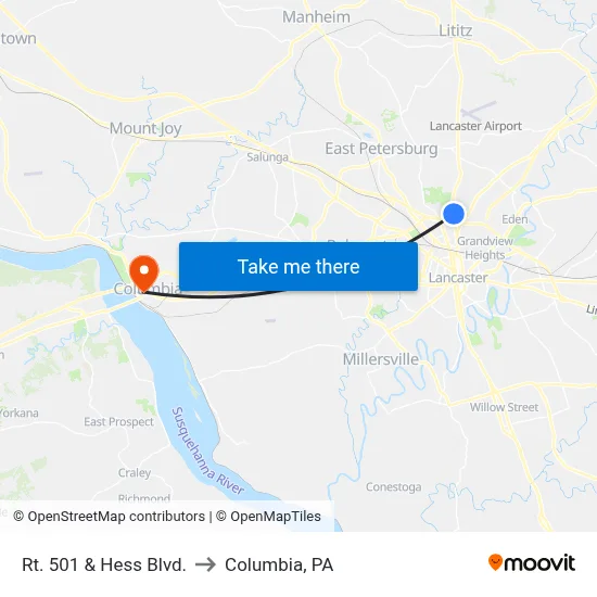 Rt. 501 & Hess Blvd. to Columbia, PA map
