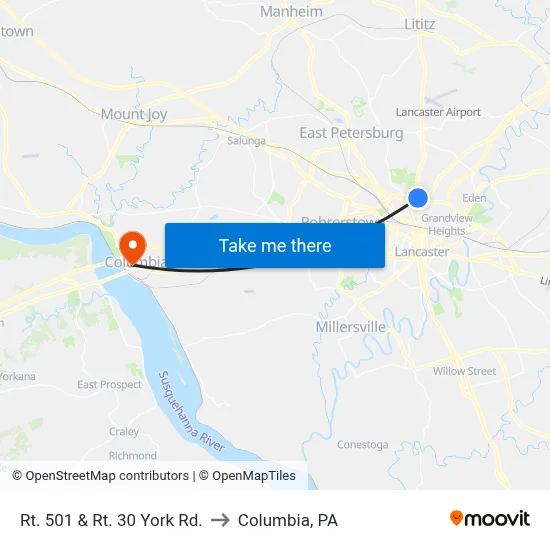 Rt. 501 & Rt. 30 York Rd. to Columbia, PA map
