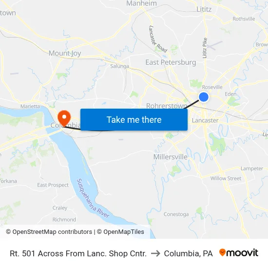 Rt. 501 Across From Lanc. Shop Cntr. to Columbia, PA map