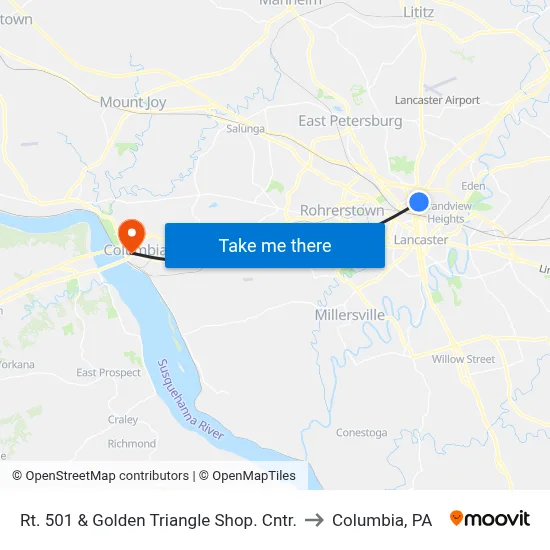 Rt. 501 & Golden Triangle Shop. Cntr. to Columbia, PA map