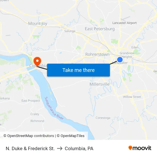 N. Duke & Frederick St. to Columbia, PA map